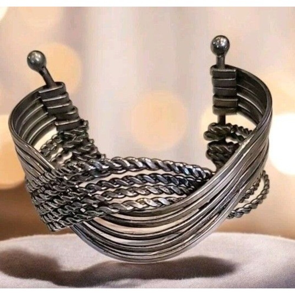Vintage Boho Silver Plated Multi 10 Layer Cuff Twisted Design Bangle Bracelet